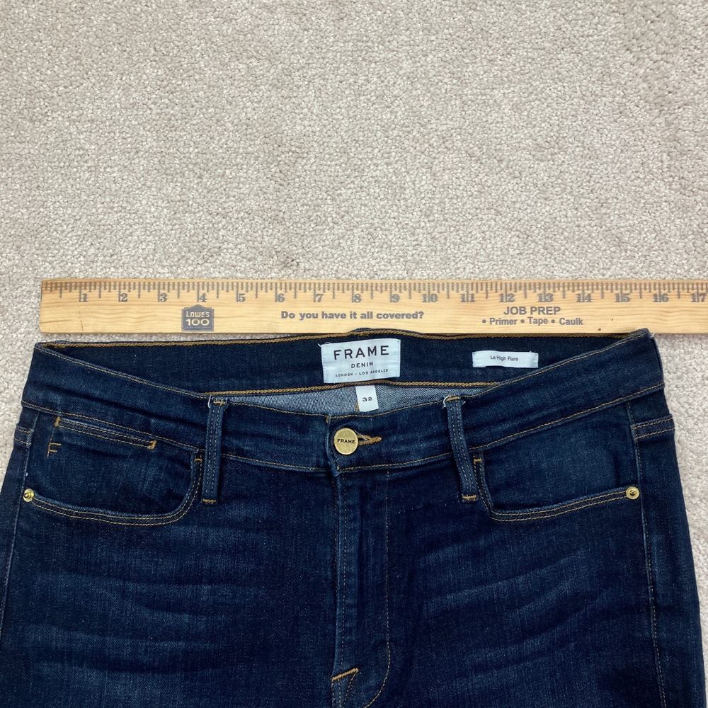 FRAME Denim Le High Flare Jeans Womens 32 x 32 Dark Blue Wash Stretch USA Made - Picture 6 of 10